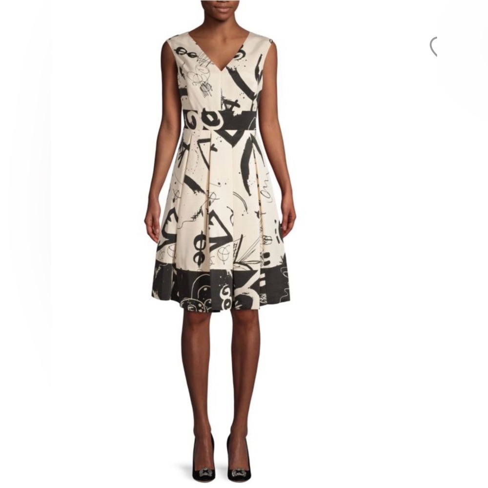 Donna Karan New York Abstract Black and White A-Line Dress Size 8 - Picture 3 of 11